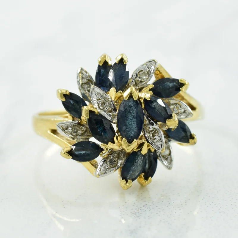 unique rings for women -Blue Sapphire & Diamond Bypass Ring | 0.95ctw, 0.04ctw | SZ 8.25 |