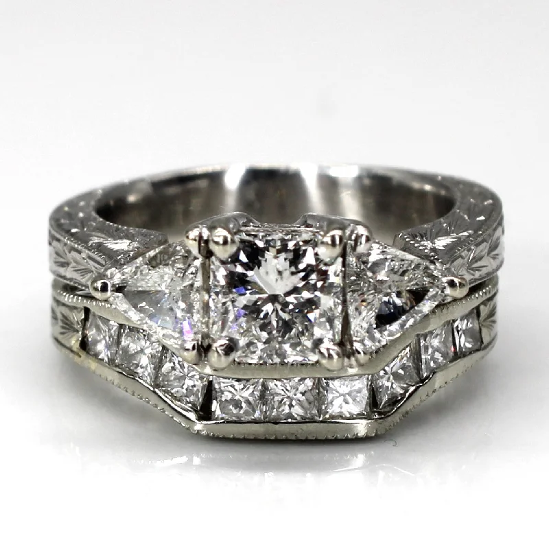 classic solitaire rings -Three Stone Diamond Engagement Ring Set | 1.82ctw SI2 H/I | SZ 4.25 |