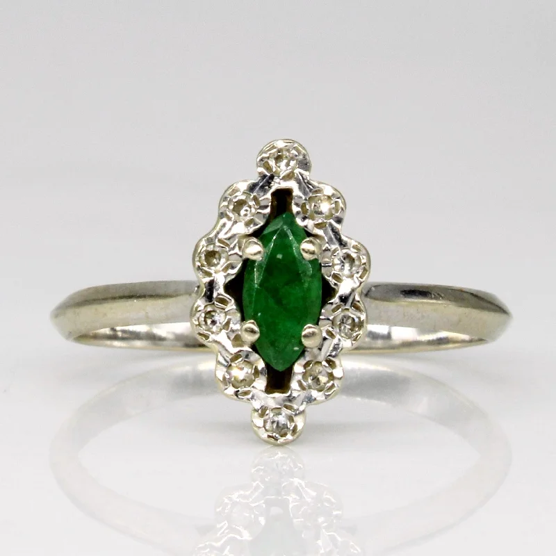 adjustable rings for women -Emerald & Diamond Cocktail 18k Ring | 0.16ct, 0.05ctw | SZ 5 |