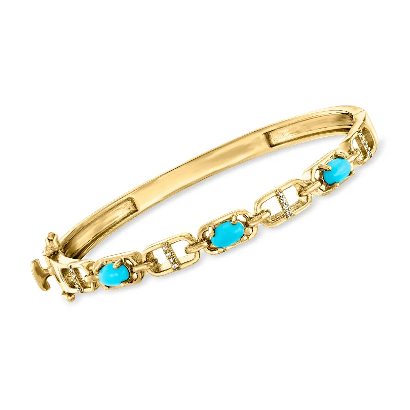 gold cuff bracelets for women -Ross-Simons Turquoise Mariner-Link Bangle Bracelet With Diamond Accents in 18kt Rose Gold Over Sterling