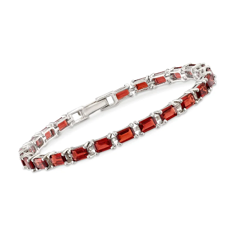 adjustable bangles for women -Ross-Simons Emerald-Cut Garnet Tennis Bracelet in Sterling Silver