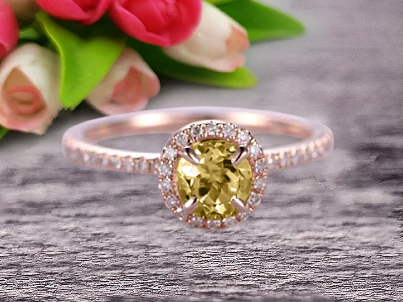 bold engagement rings -bold engagement rings -Round Cut Gem Stone Champagne Diamond Moissanite Engagement Ring On10k Rose Gold Wedding Ring Art Deco Personalized for Brides