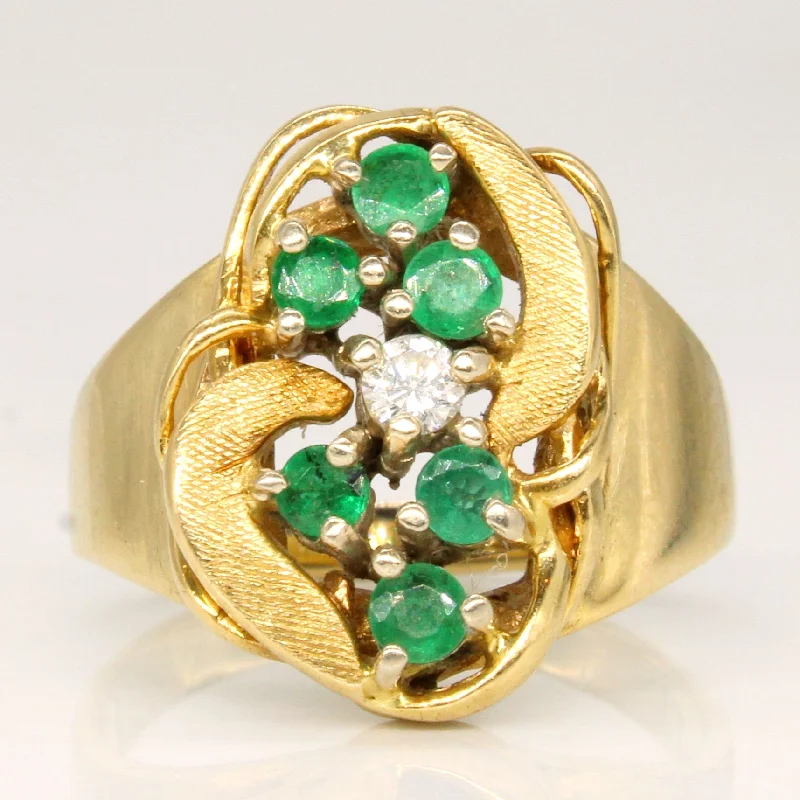 bridesmaid rings for women -Emerald & Diamond Cluster Ring | 0.30ctw, 0.07ct | SZ 5 |