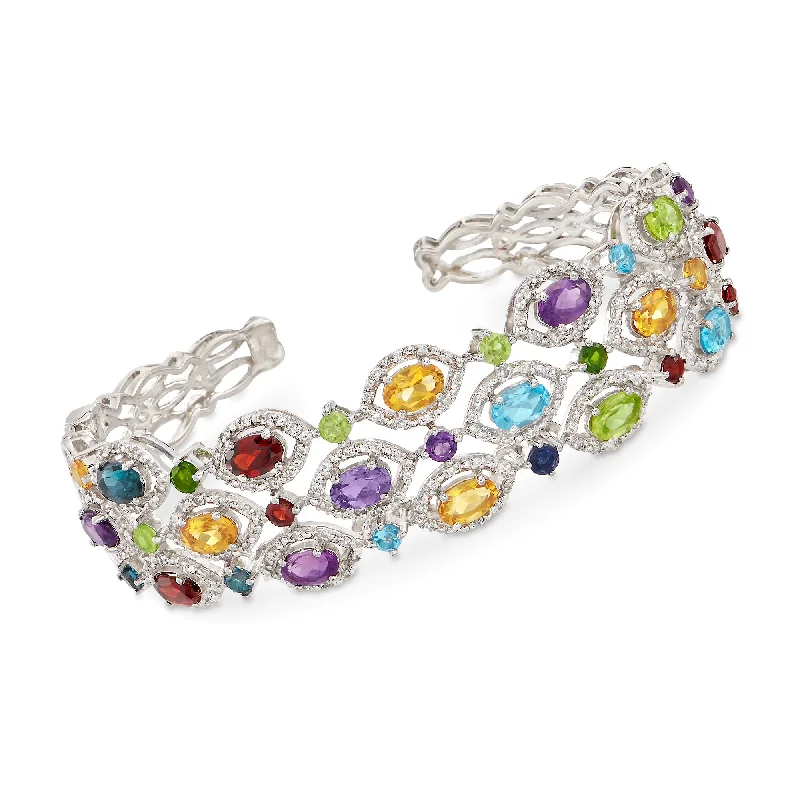 sterling silver bangles -Ross-Simons Multi-Gemstone Cuff Bracelet in Sterling Silver