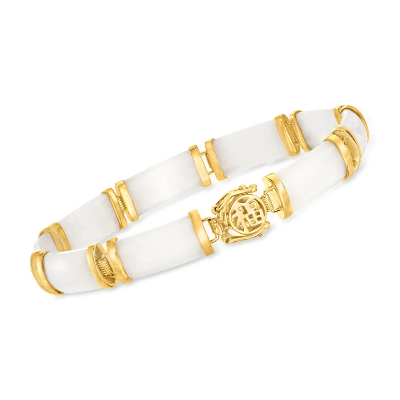 minimalist gold bangles -Ross-Simons White Agate "Good Fortune" Bracelet in 18kt Gold Over Sterling