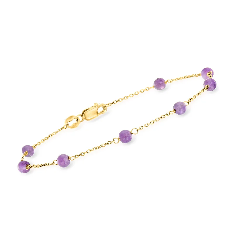 luxury silver bangles -Ross-Simons Italian Amethyst Bead Station Bracelet in 18kt Yellow Gold