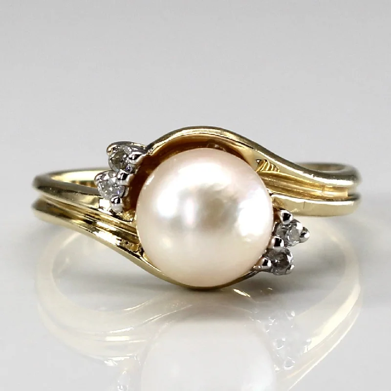 women’s engagement rings -Bypass Pearl & Diamond Ring | 0.04ctw | SZ 5.75 |