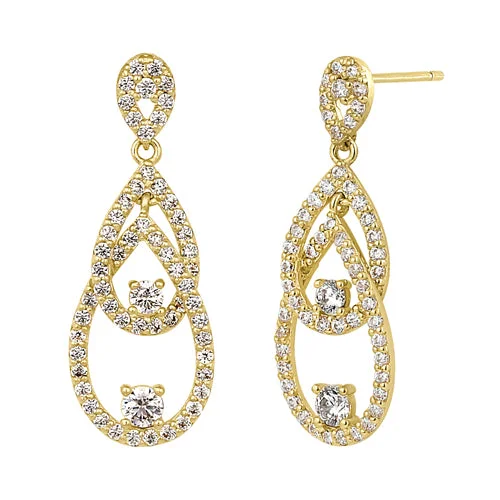 silver earrings with gemstones -floral earrings for women -Solid 14K Yellow Gold Triple Drop Dangle CZ Earrings