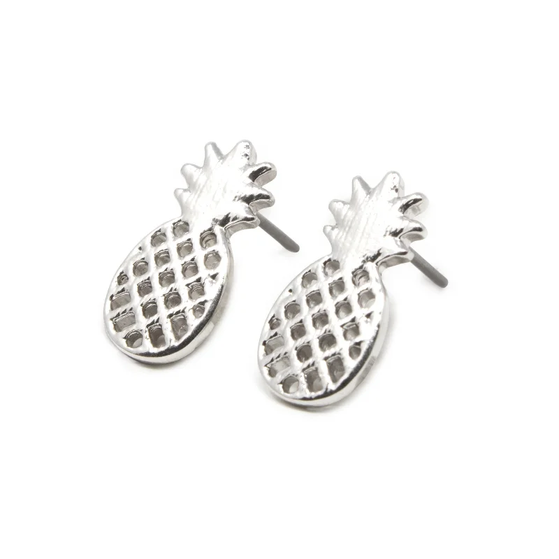 women’s gold drop earrings -drop earrings for women -Pineapple Stud Earrings Rhodium Plated