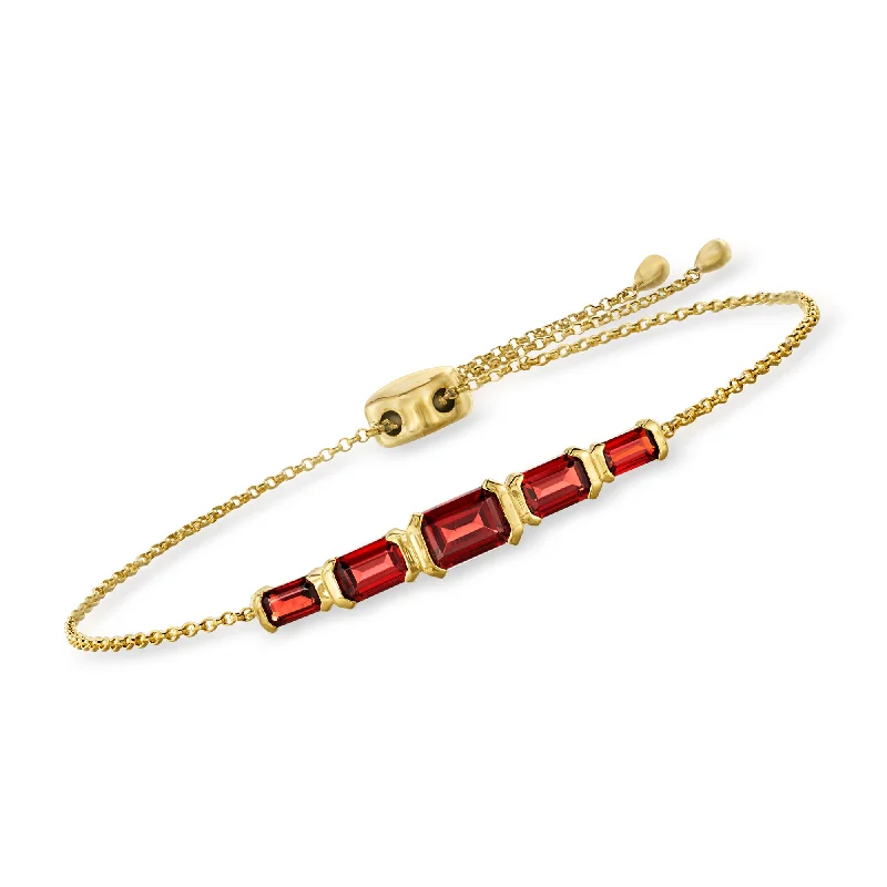 unique bangles for women -Ross-Simons Garnet Bolo Bracelet in 18kt Gold Over Sterling