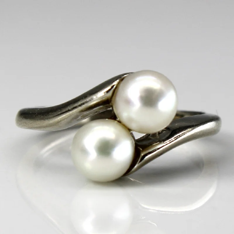 fashion-forward rings for women -Bypass Two Stone Pearl Ring | SZ 4.25 |