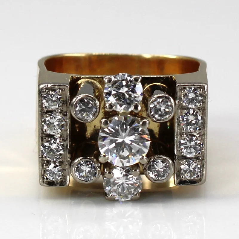 beautiful diamond wedding rings -Textured Diamond Wide Gold Ring | 1.50ctw VS1/VS2 F/G | SZ 5.75 |