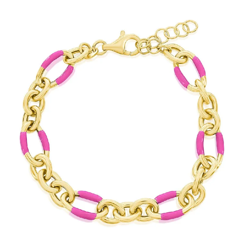 chic bangles for women -Sterling Silver, Rose Violet Enamel Bracelet - Gold Plated