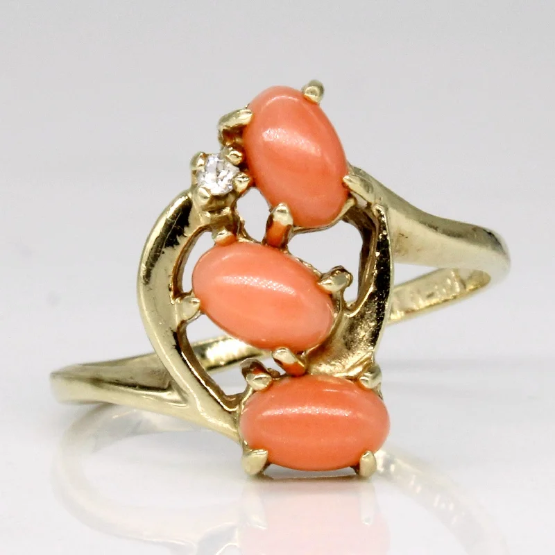 cocktail rings for women -Coral & Colourless Topaz Cocktail Ring | 0.66ctw, 0.02ctw | SZ 4.5 |