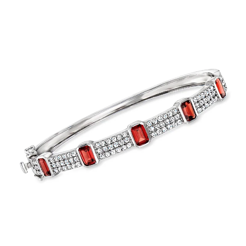 unique bangles for women -Ross-Simons Garnet and White Zircon Bangle Bracelet in Sterling Silver