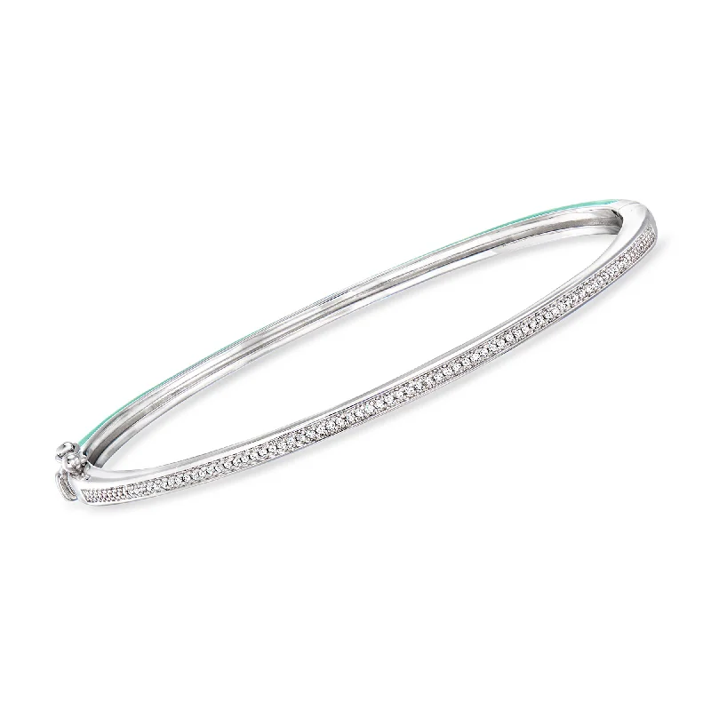 luxurious diamond bracelets -RS Pure by Ross-Simons Diamond and Turquoise Reversible Bangle Bracelet in Sterling Silver