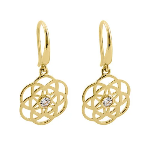 statement earrings with pearls -statement earrings with pearls -Solid 14K Yellow Gold Round Celtic CZ Hook Earrings