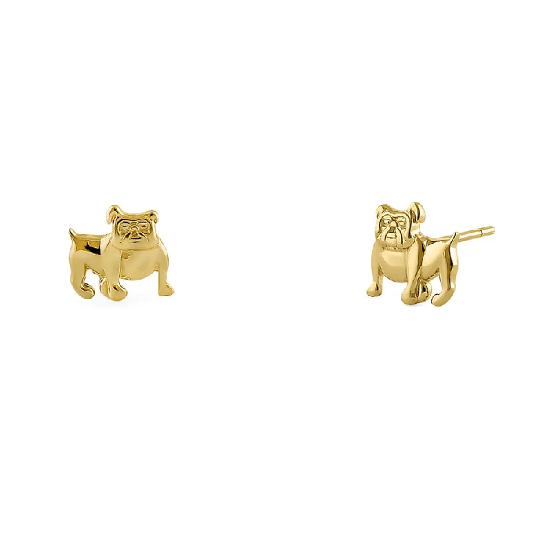 geometric earrings for women -silver hoop earrings for women -Solid 14K Yellow Gold Bull Dog Earrings