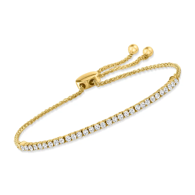 bangles with diamonds for women -Ross-Simons Diamond Line Bolo Bracelet in 14kt Yellow Gold