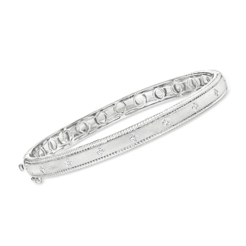 multi-layered bangles for women -Ross-Simons Diamond Clover Bangle Bracelet in Sterling Silver