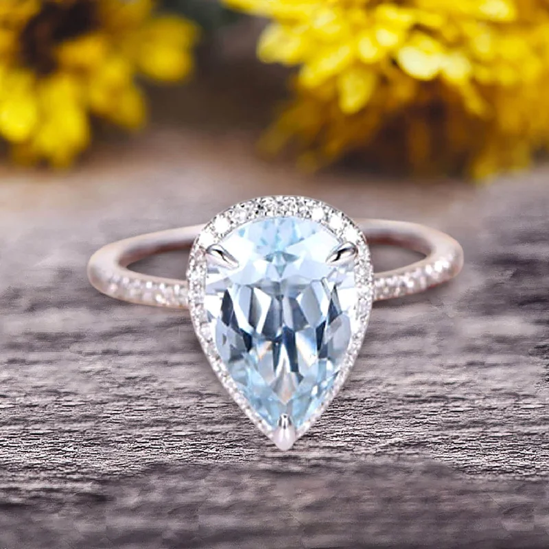 mixed metal engagement rings -mixed metal engagement rings -1.50 Carat Pear Shaped Aquamarine Engagement Ring 10k White Gold Halo setting