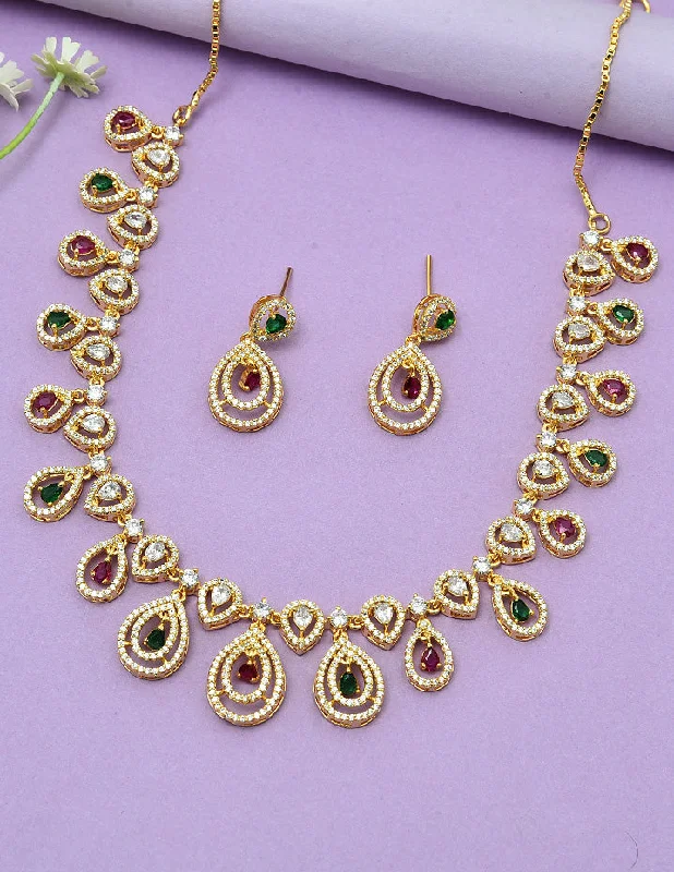 gemstone pendant necklaces for women -luxury necklaces for women -Designer Zirconia Gold Polish Necklace Set