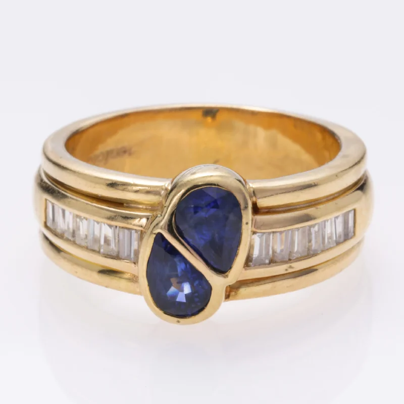 minimalist rings for women -18K Yellow Gold Sapphire and Diamond Ring | 2.08ctw, 0.70ctw | SZ 9