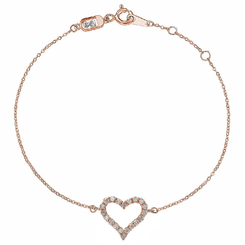 stylish cuff bracelets for women -Suzy Levian 14K Rose Gold & .24 cttw Diamond Heart Solitaire Bracelet