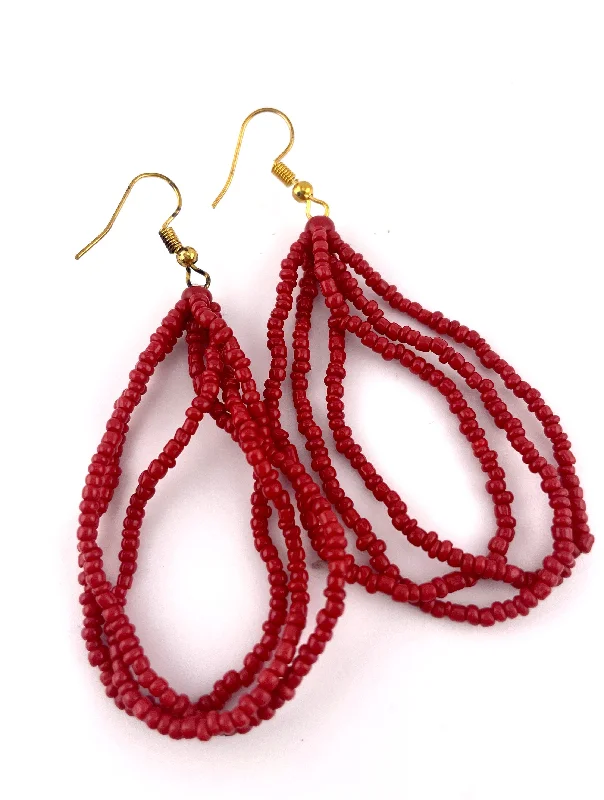 trendy statement earrings for women -trendy statement earrings for women -Dark Red Seed Bead Cascading Earrings