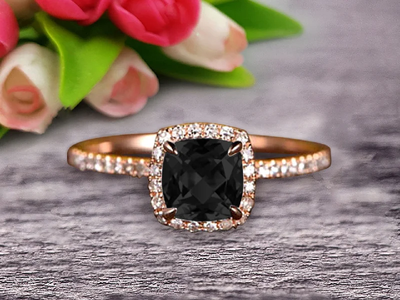 bold engagement rings -bold engagement rings -Cushion Cut 10k Rose Gold 1.5 Carat Black Diamond Moissanite Engagement Ring