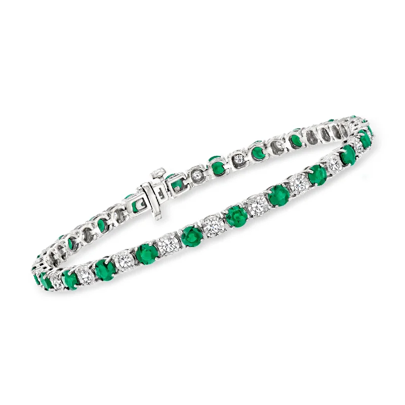 bracelet sets for women -Ross-Simons Emerald and Diamond Tennis Bracelet in Sterling Silver