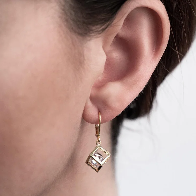 luxury drop earrings -elegant chandelier earrings -3D Square Drop Earrings Gold Plated