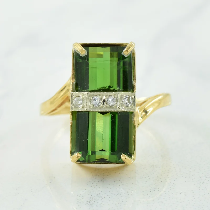 vintage rings for women -Green Tourmaline & Diamond Bypass Ring | 5.00ct, 0.04ctw | SZ 8.25 |