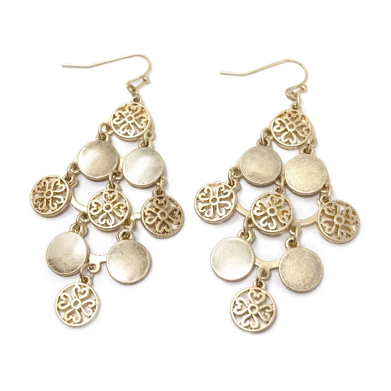 luxury pearl earrings -statement diamond earrings for women -Filigree Cascade Drop Gold Tone Earrings