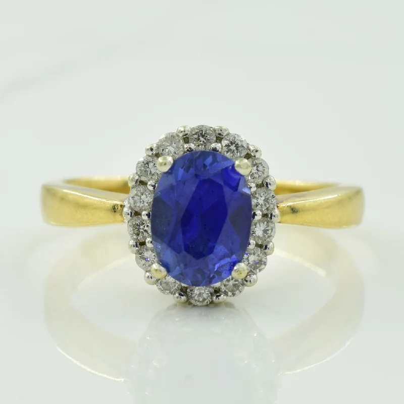 adjustable rings for women -Synthetic Sapphire & Diamond Halo Ring | 1.50ct, 0.28ctw | SZ 8.25 |