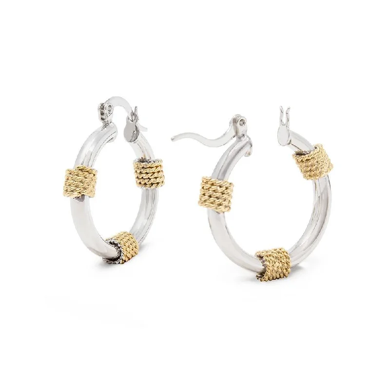 stud earrings for women -stud earrings for women -Two Tone Hoop Earrings with Cable Accent