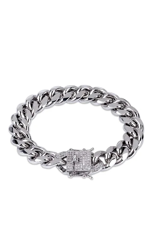 luxury diamond bangles -Silver Link & Cz Clasp Bracelet