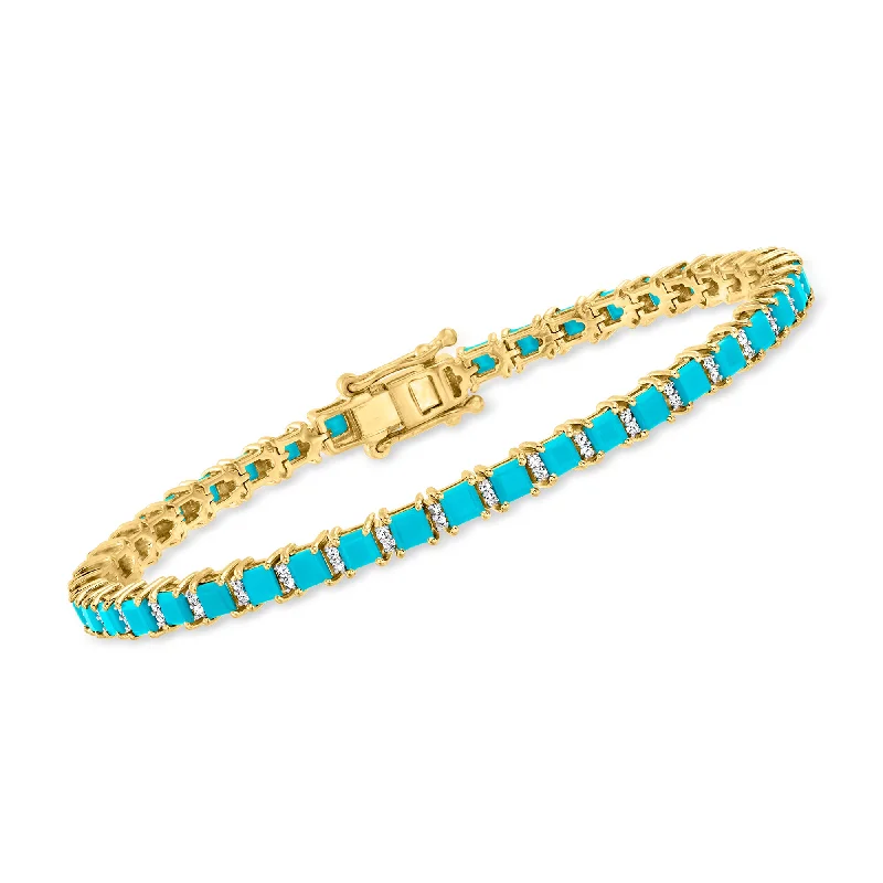 timeless bangles for women -Ross-Simons Turquoise and . Diamond Tennis Bracelet in 18kt Gold Over Sterling