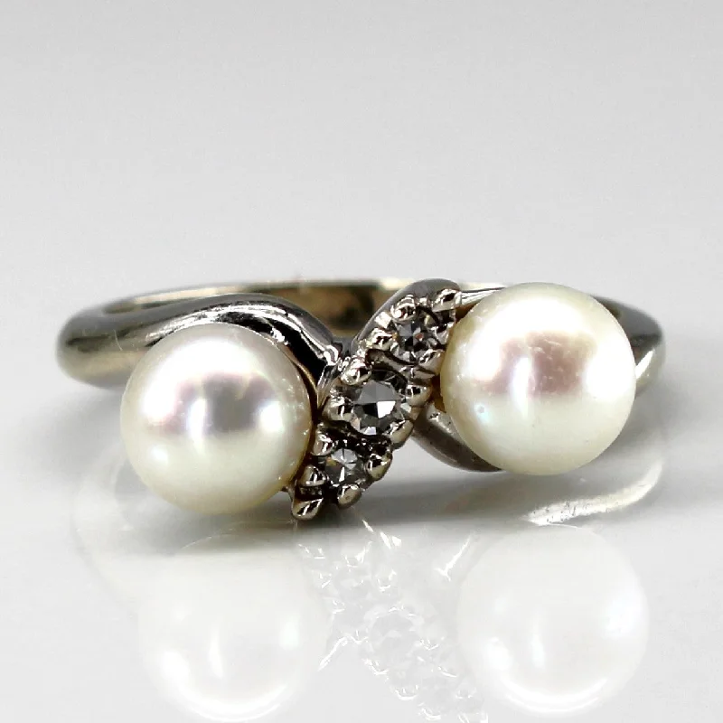 classic rings for women -Bypass Pearl & Diamond Ring | 0.07ctw | SZ 5.75 |