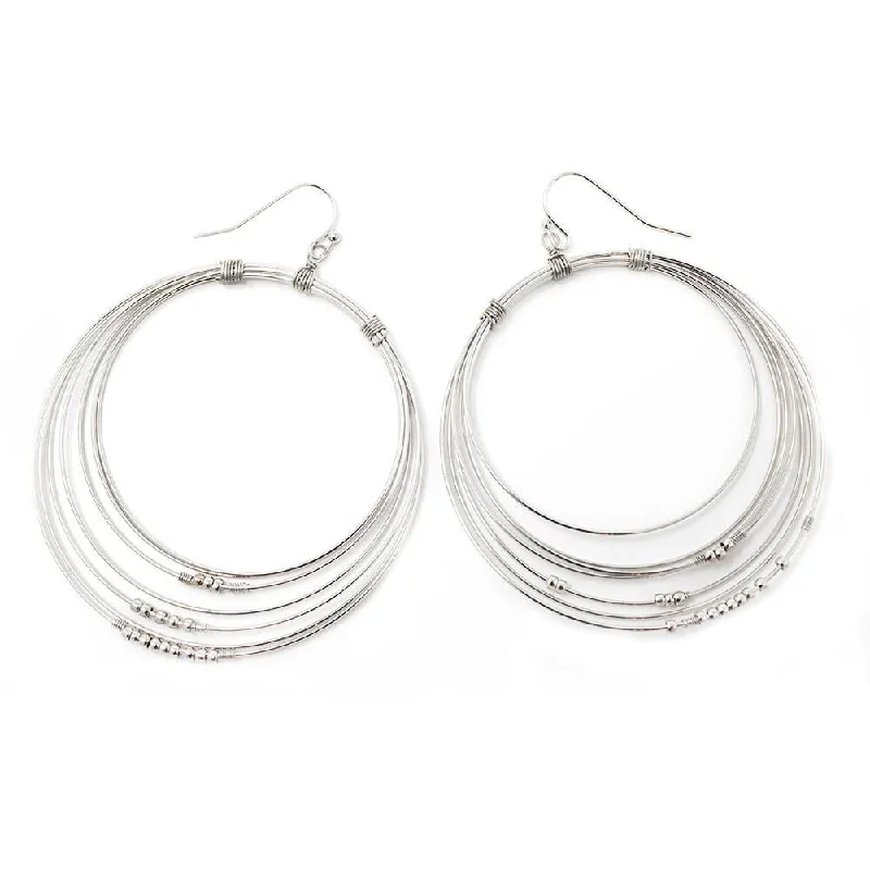 statement earrings for women -pearl earrings for women -Multi Layered Hoop Earrings Silver Tone