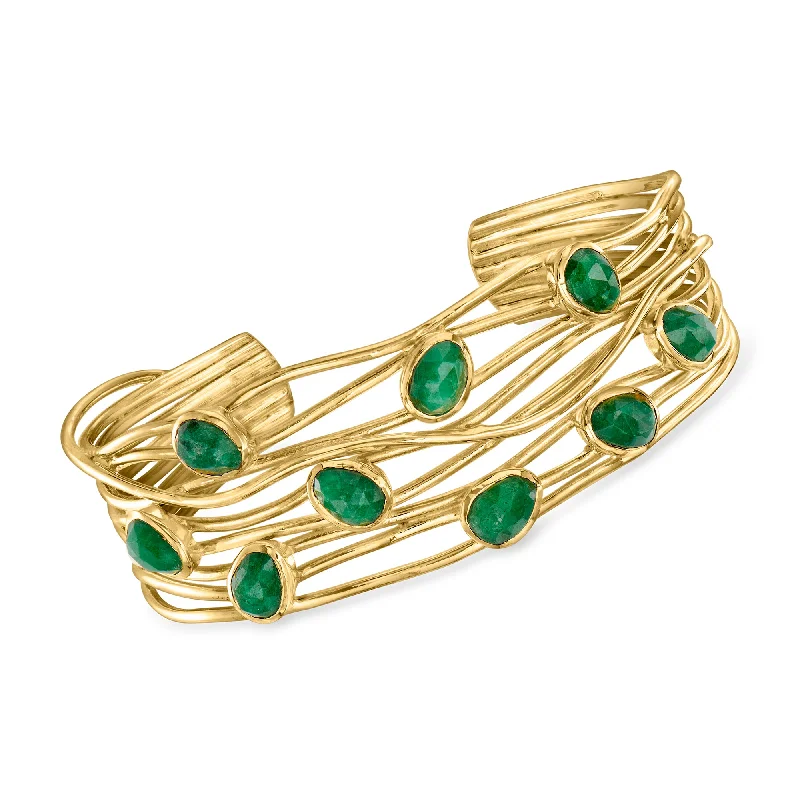 personalized engraved bracelets for women -Ross-Simons Emerald Highway Cuff Bracelet in 18kt Gold Over Sterling