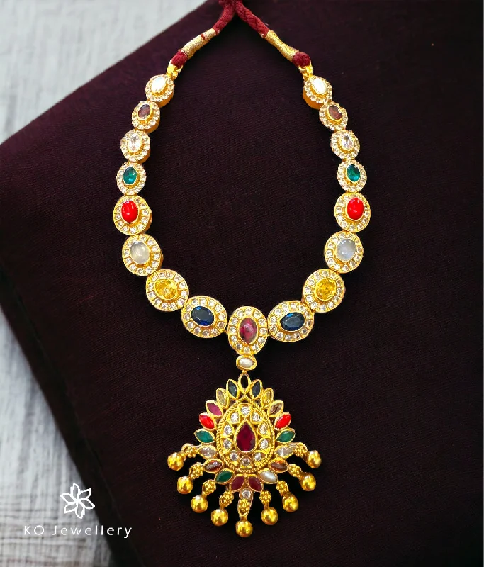 statement necklaces for women -choker necklaces for women -The Aadipta Silver Navratna Necklace