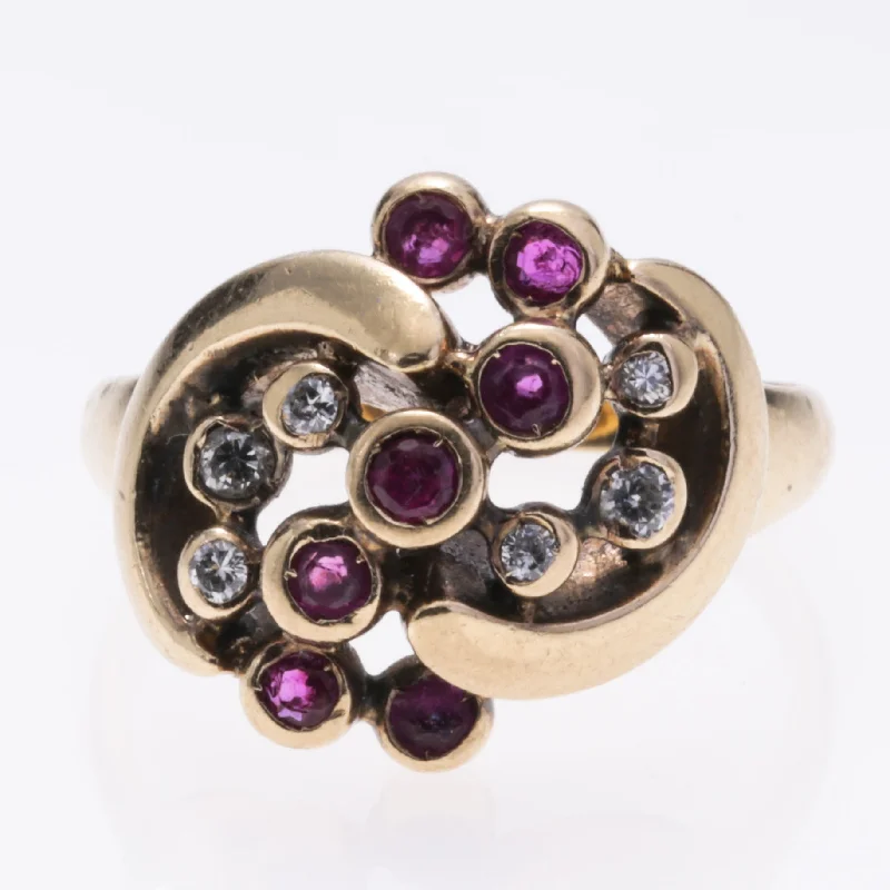 trendy cocktail rings for women -14K Yellow Gold Pyrope Garnet and Diamond Ring | 0.36ctw, 0.12ctw | SZ 6.5