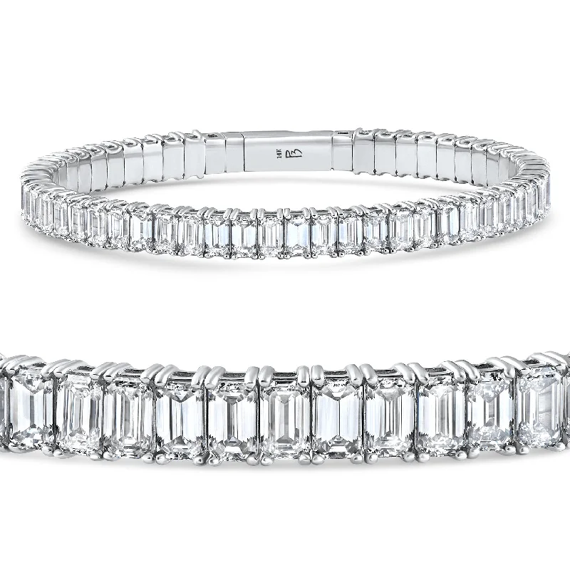 casual bracelets for women -16Ct Emerald Diamond Tennis Flexible Bangle Bracelet 14k White Gold Lab Grown