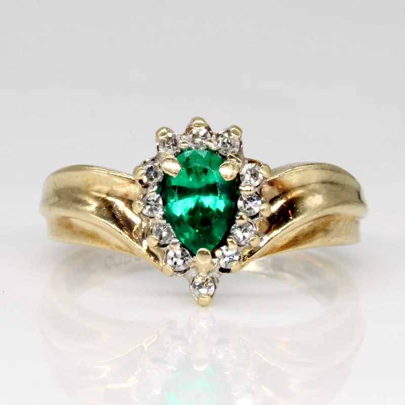 adjustable rings for women -Synthetic Emerald & Diamond Chevron Ring | 0.38ct, 0.10ctw | SZ 5.5 |