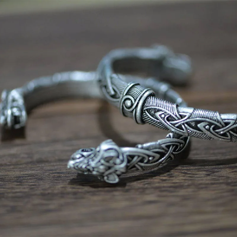 diamond bangle bracelets for women -Ornamental Celtic Wolf Torc Bracelet