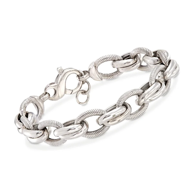 vintage style bracelets -Ross-Simons Italian Sterling Silver Textured and Polished Oval-Link Bracelet