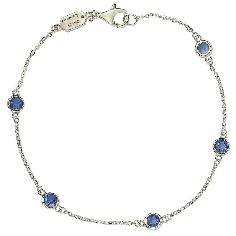 stackable silver bangles -Suzy Levian Sapphire 1 cttw Sterling Silver Station Bracelet