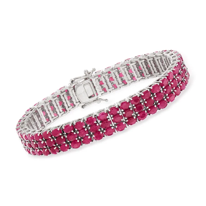 pearl bracelets for women -Ross-Simons Ruby 3-Row Tennis Bracelet in Sterling Silver