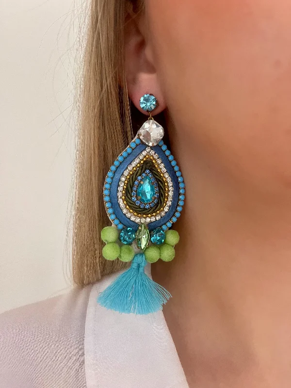 statement earrings with pearls -statement earrings with pearls -Blue & Green Valentina Earrings